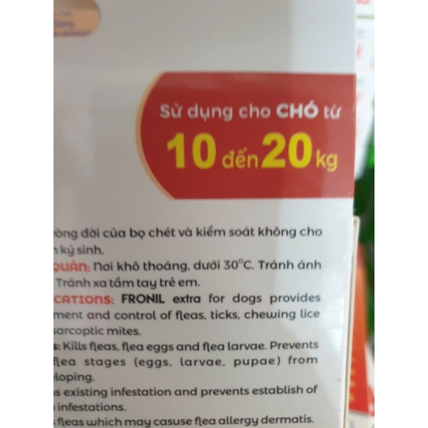 Nhỏ Gáy Fronil Extra Vemedim Trị Ve, Rận Cho Chó Từ 10Kg-20Kg Hộp 3 Tuýp 1.34ml (Nhãn Cam)