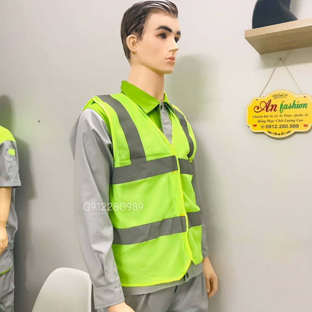 Áo ghi lê bảo hộ lao động gắn phản quang vải lưới thoáng mát - Áo kỹ thuật _ Hình chụp thật