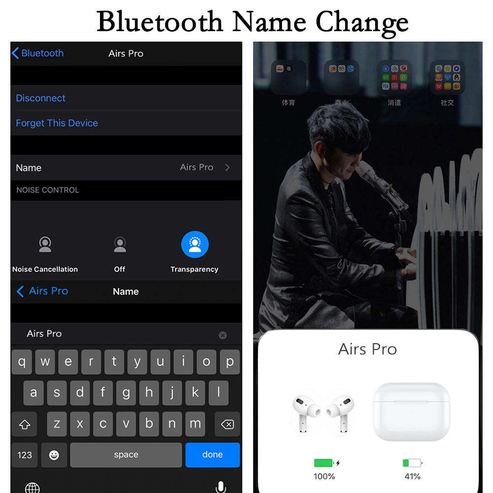 Bộ tai nghe không dây bluetooth AIRS PRO 3 TWS mini 1:1 kèm phụ kiện