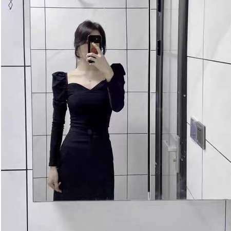 Áo thun dài tay cổ vuông tay bồng màu đen tôn dáng chất vải cao cấp co dãn tốt  áo order Taobao nhà Oanhdilys