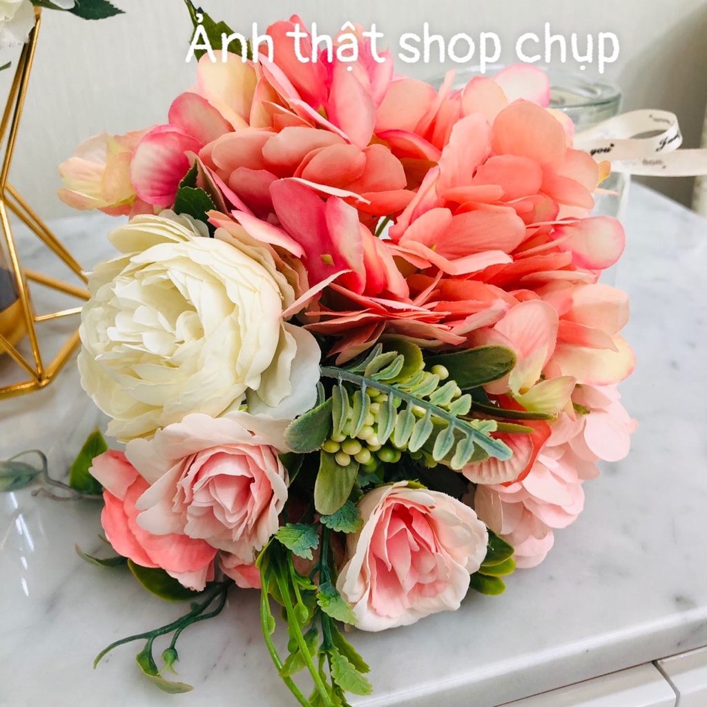 Bình hoa cẩm tú cầu cắm sẵn, Chậu hoa giả cao cấp để bàn trang trí phòng khách sang trọng