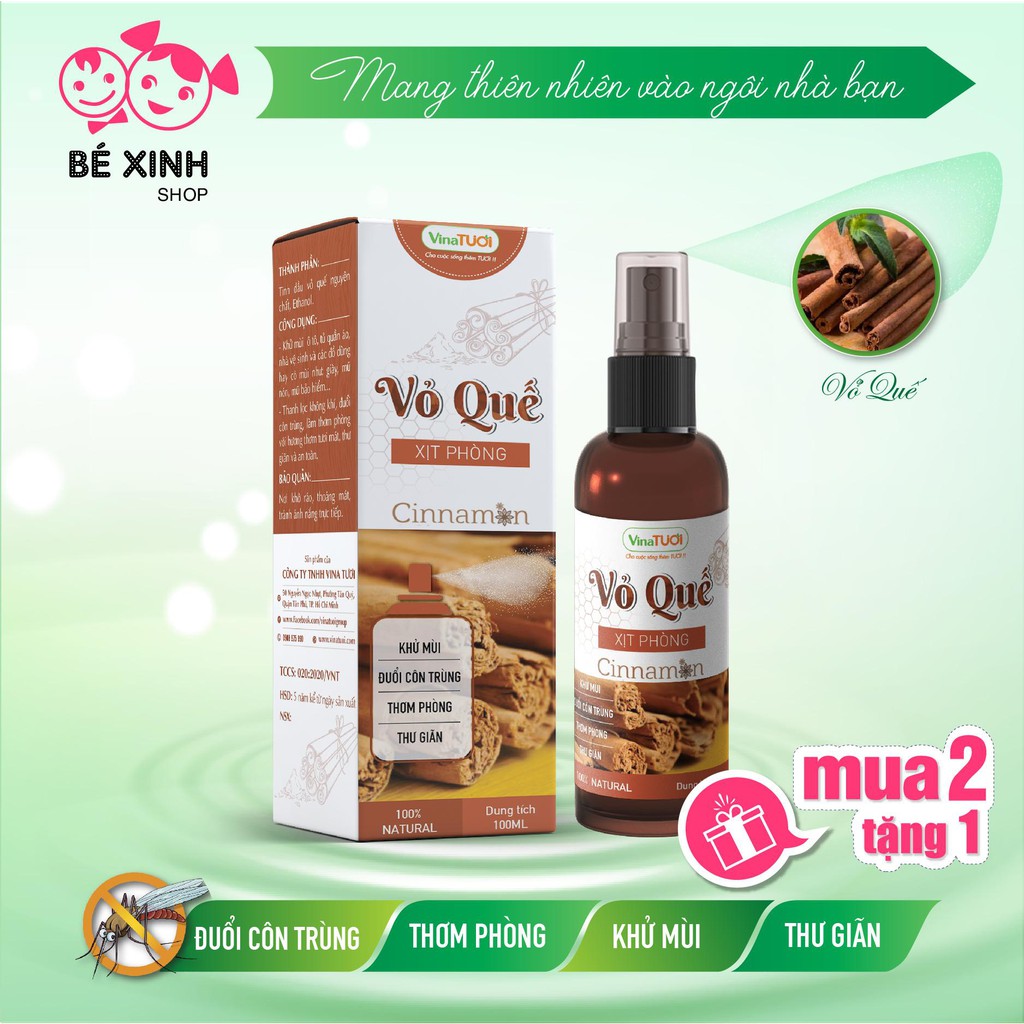 Tinh dầu xịt chống muỗi thơm phòng ngủ [MUA 2 TẶNG 1] Vina Tươi 100ml Tinh dầu xịt phòng hương quế chanh sả thiên nhiên