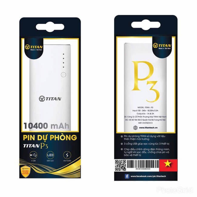 [Mã ELFLASH5 giảm 20K đơn 50K] Pin Sạc Dự Phòng Vỏ Nhựa 10.400mah TITAN - P3 (Bảo hành 12 tháng)