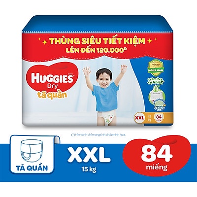 Tã quần Huggies Dry Tràm Trà Tự Nhiên MEGA JUMBO M120+6 / L108+6 / XL96 / XXL84 miếng
