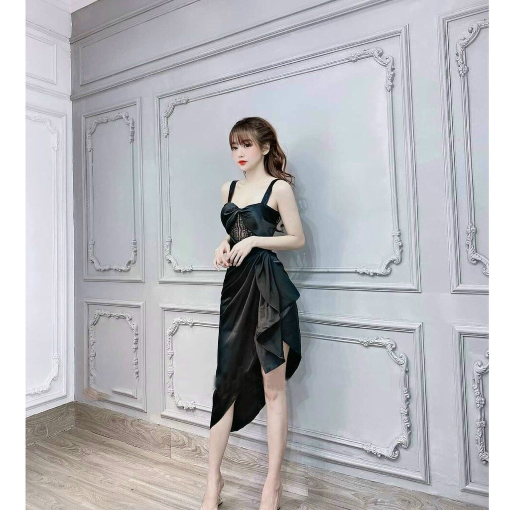 Đầm Nữ 2 Dây Xoắn Ngực Nhún Eo Phối Ren Sang Trọng ( Có Mút Ngực ) Màu Đen Trắng Dự Tiệc Thời Trang - Winchois | BigBuy360 - bigbuy360.vn