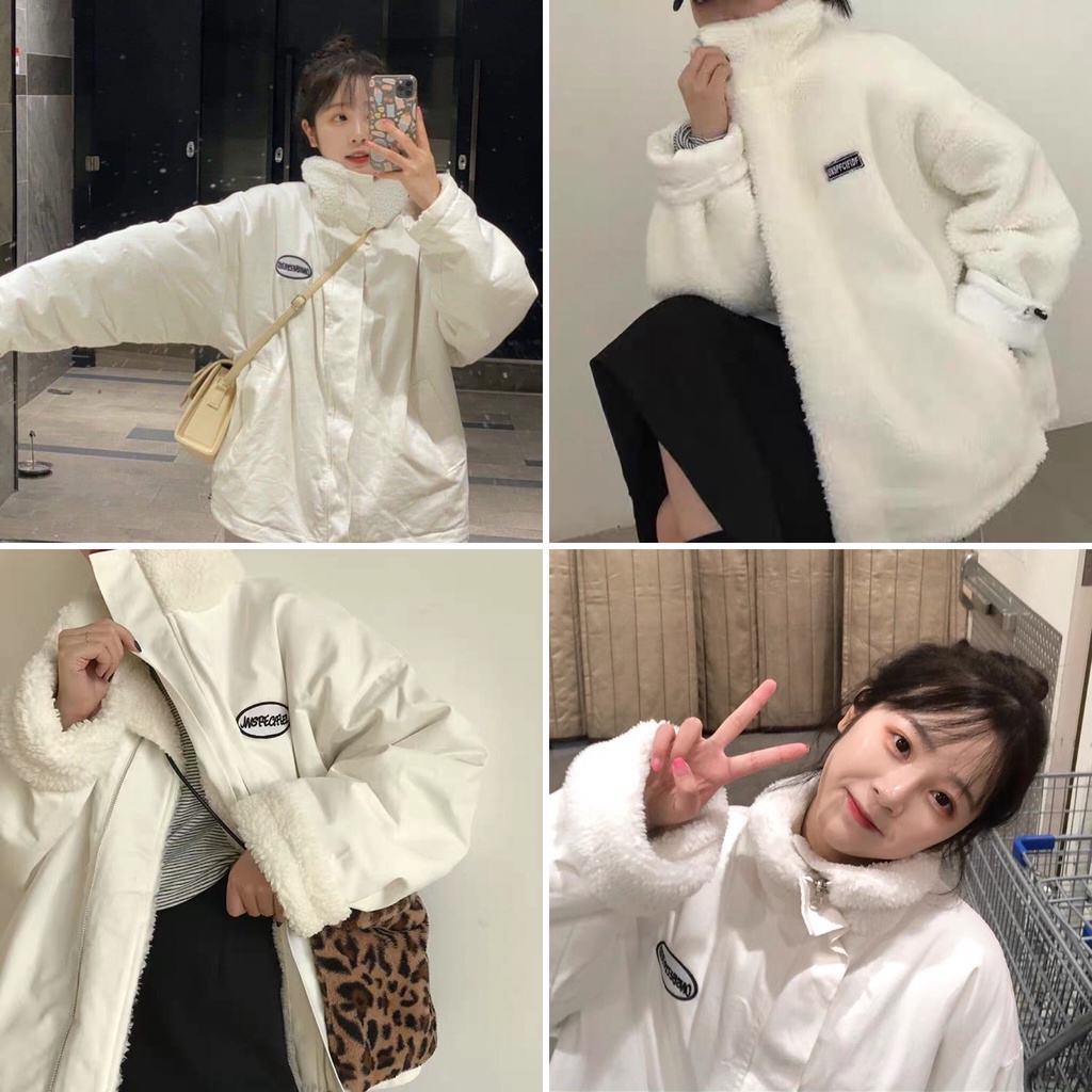 Áo khoác ulzzang 2 mặt lông cừu và phao siêu ấm chất dày dặn loại 1
