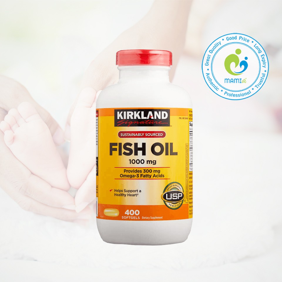 Dầu cá (400v) bổ sung omega 3 giúp ổn định huyết áp, tim mạch cho người trưởng thành Kirkland Fish Oil 1000mg, USA