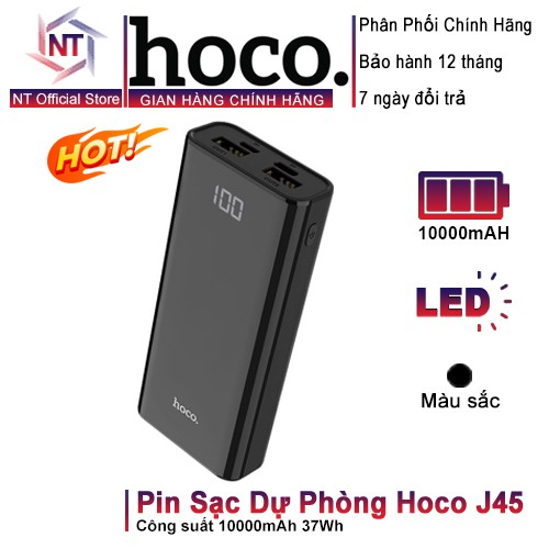 Pin Sạc Dự Phòng Hoco J45 Chính Hãng 10000mAH Đa Năng Sạc Cho Android Và Iphone, Ipad - Bảo Hành 12 Tháng