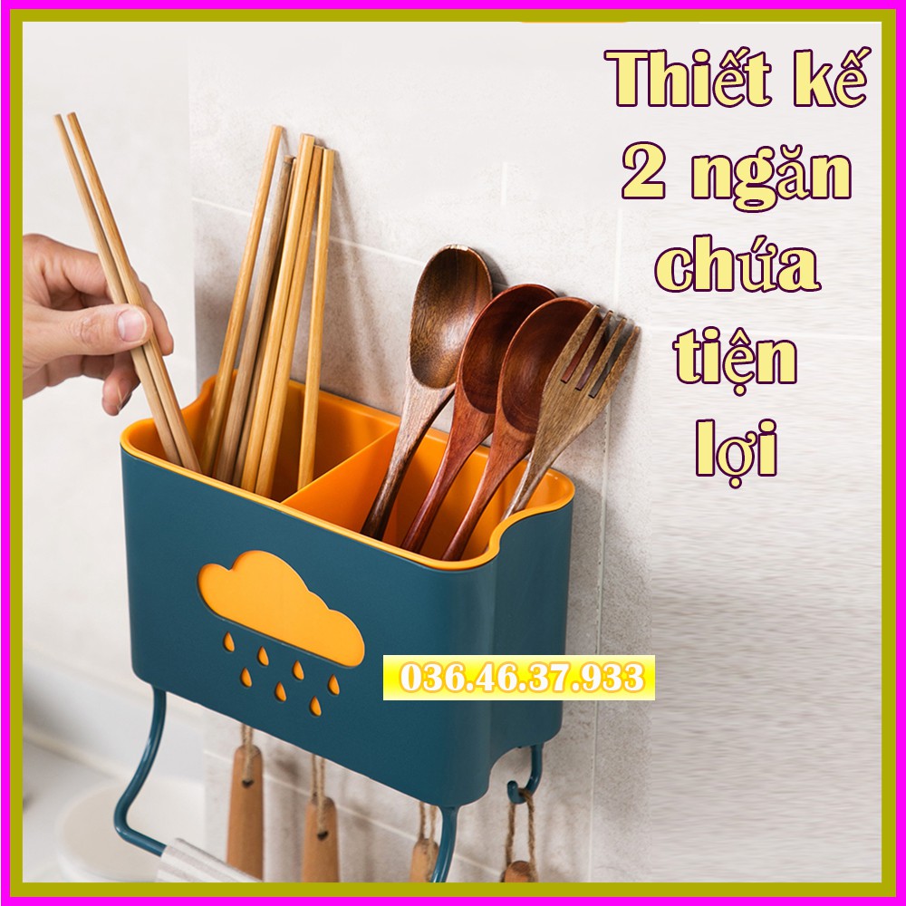 Hộp đựng đũa muỗng thìa treo tường đa năng tiện lợi có sẵn Keo dán siêu dính