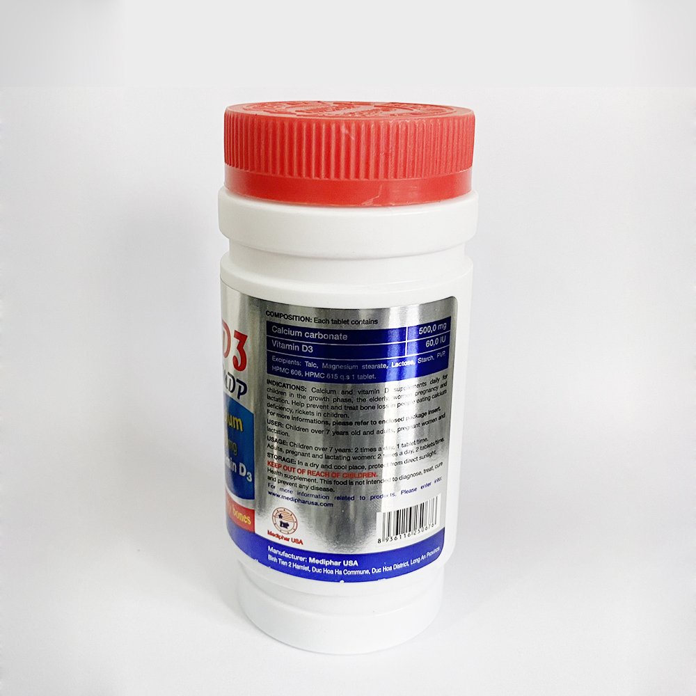 Viên uống canxi, vitamin D3 chắc khỏe xương khớp, tăng chiều cao - Chai 100 viên