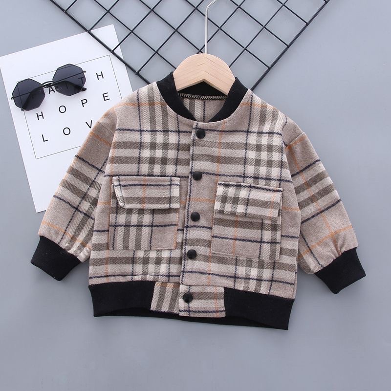Áo khoác dạ bé trai kẻ caro dáng bomber cho bé 1-5 tuổi