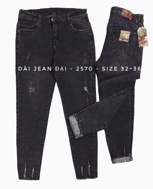 [50kg ~ 95kg] QUẦN JEAN DÀI 9 TẤC XÁM ĐEN TUA LAI RÁCH KIỂU 2570