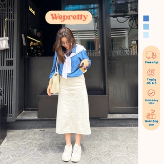 Áo sơmi nữ vải thô lụa mát mịn phối cổ thuỷ thủ phong cách Hàn quốc hàng đẹp Wepretty Clothes
