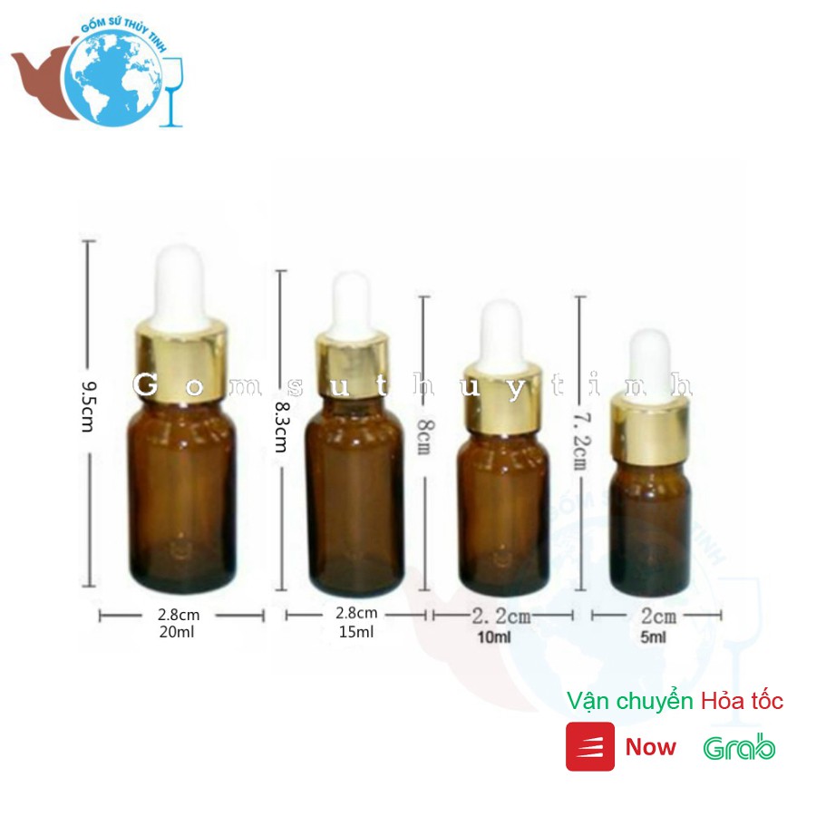 Bộ 10 chai thuỷ tinh 50ml đựng tinh dầu bóp giọt