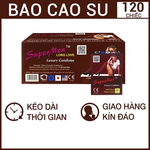 ( Hộp 120 cái ) bao cao su SuperMen Long Love - kéo dài thời gian yêu - dùng gia đình - khách sạn