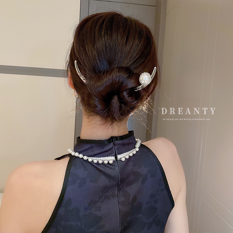 Kẹp Tóc Kim Loại Đính Ngọc Trai Phong Cách Trung Hoa Mới