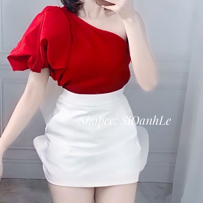 Áo croptop lệch vai tay phồng A341