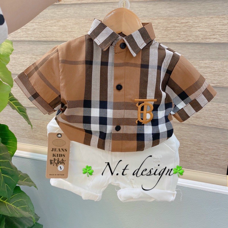 Sét bộ quần bò kaki và áo sơ mi cho bé 9-25kg