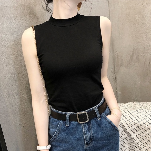 Áo Croptop sát nách thiết kế cổ lọ phong cách Hàn Quốc