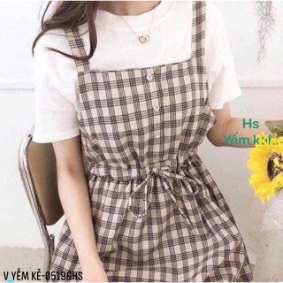 Váy yếm kẻ rút eo - HS