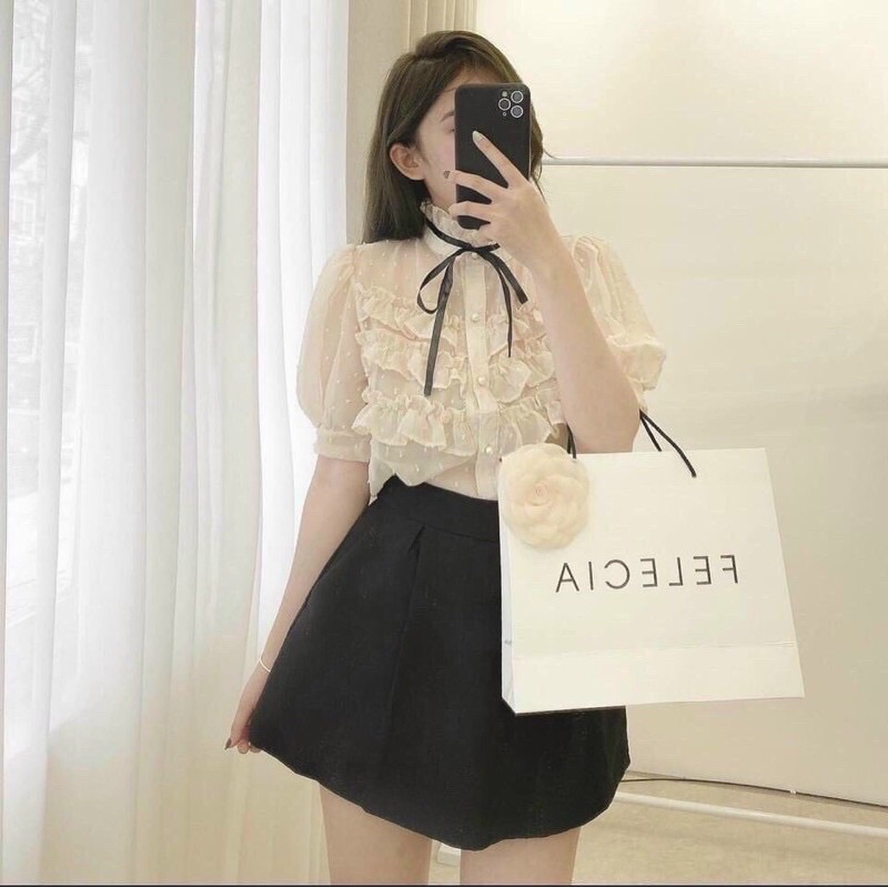 Áo Somi Bèo Chấm Hạt Cổ Nơ