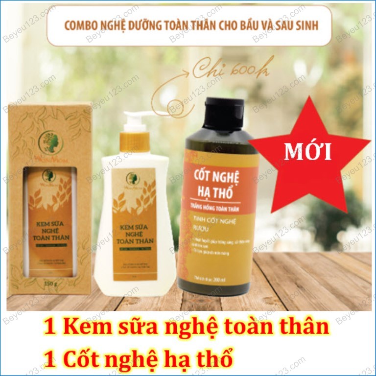 COMBO Nghệ dưỡng toàn thân cho bầu và sau sinh Wonmom (1 Kem sữa nghệ toàn thân + 1 Cốt nghệ hạ thổ)