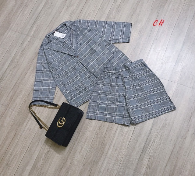 Sét vest kẻ quần đùi chất kẻ thô COY434