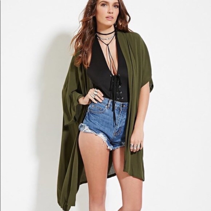 Thanh lý áo khoác dáng dài màu xanh rêu mới 100% - freesize