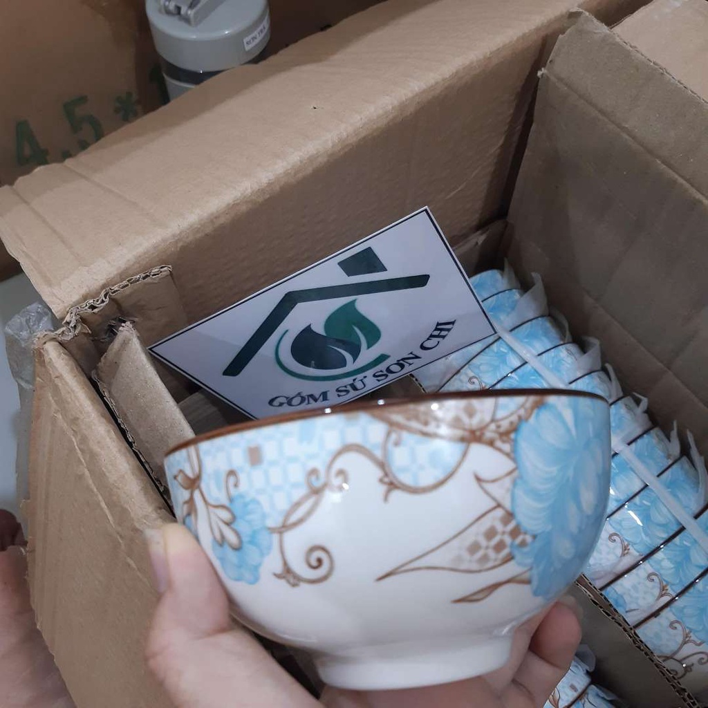 Chén gốm sứ ăn cơm hoa văn 4D viền miệng chén