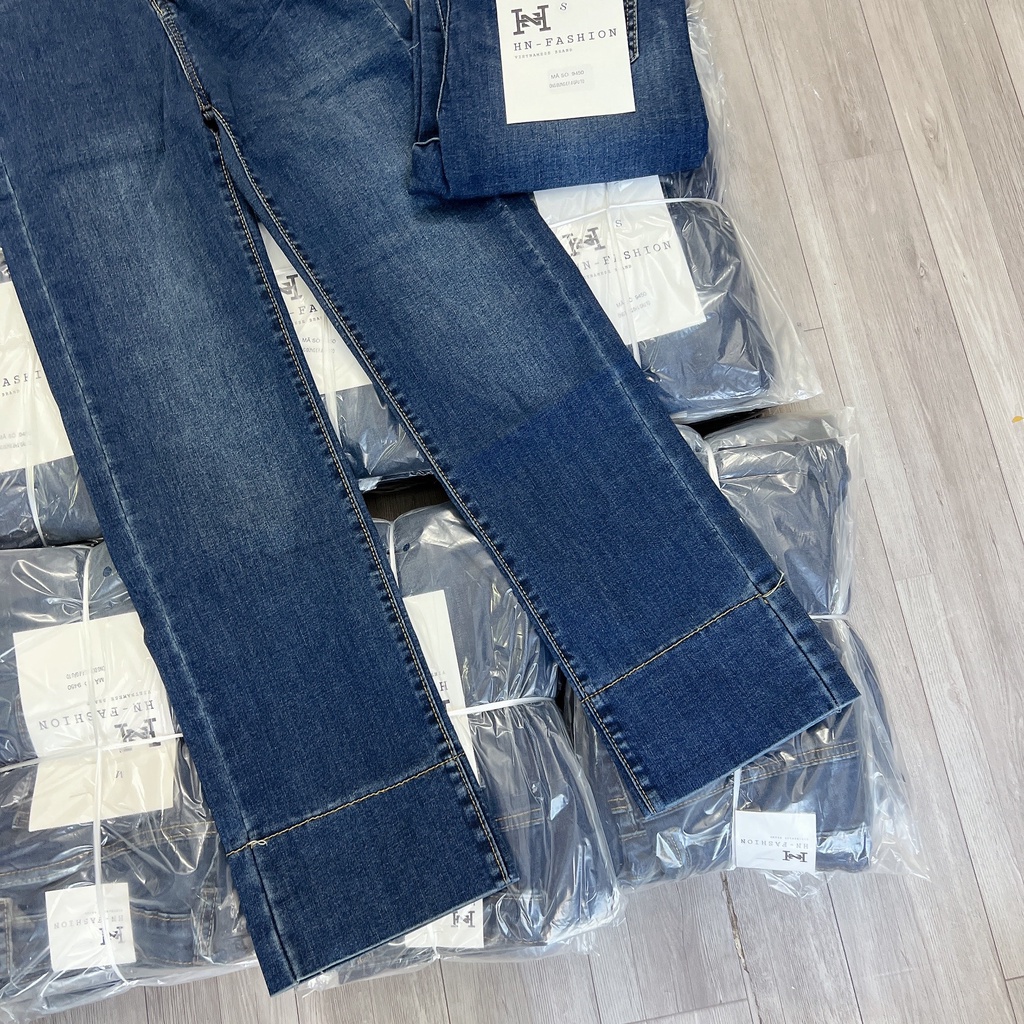 Quần jean nữ ống đứng gấp gấu, quần bò lưng cao dáng suông,chất denim co giãn tốt-Minxy shop