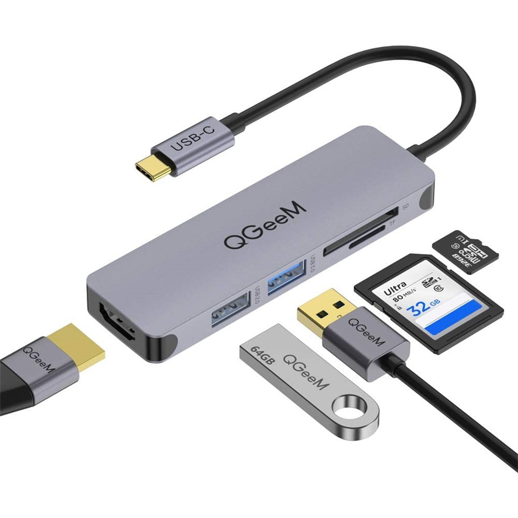 Bộ Hub QGeeM đa năng 5 trong 1 dành cho MacBook Pro 13/15 Surface Go, USB C Adapter - Hàng chính hãng