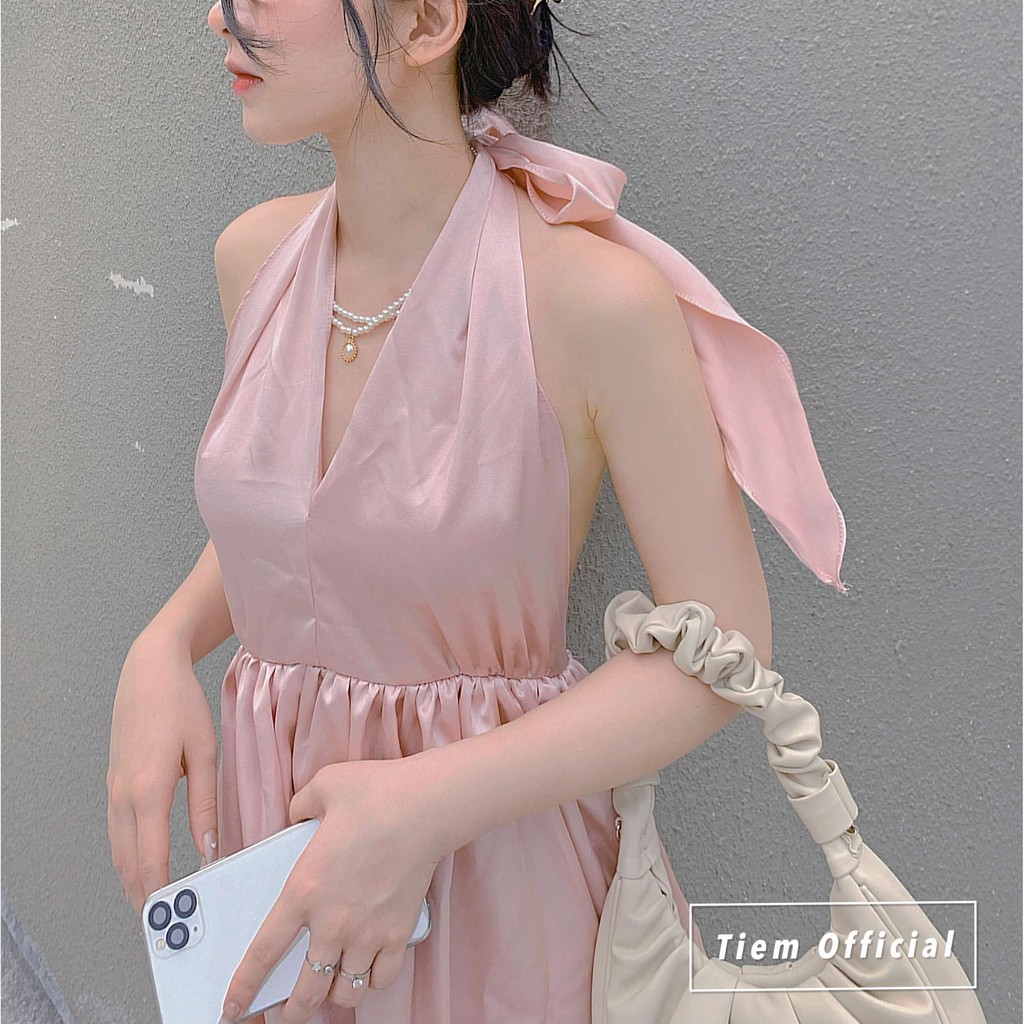 𝑨𝒅𝒐𝒓𝒆 𝑫𝒓𝒆𝒔𝒔 (Đầm satin hồng cột nơ cổ hở lưng quyến rũ) | BigBuy360 - bigbuy360.vn