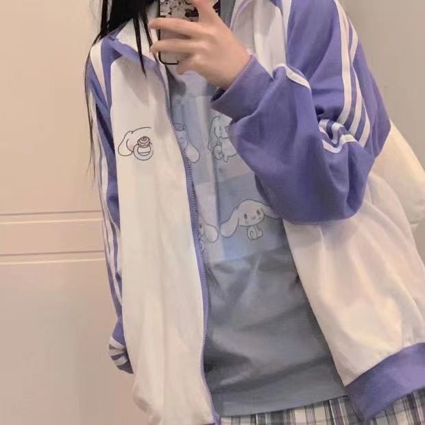 Áo Khoác Hoodie Tay Dài Khóa Kéo Họa Tiết Mèo My Melody Kawaii Hellow Kitty Kuromi Cinnamoroll Phong Cách Harajuku Nhật Bản Cho Nữ