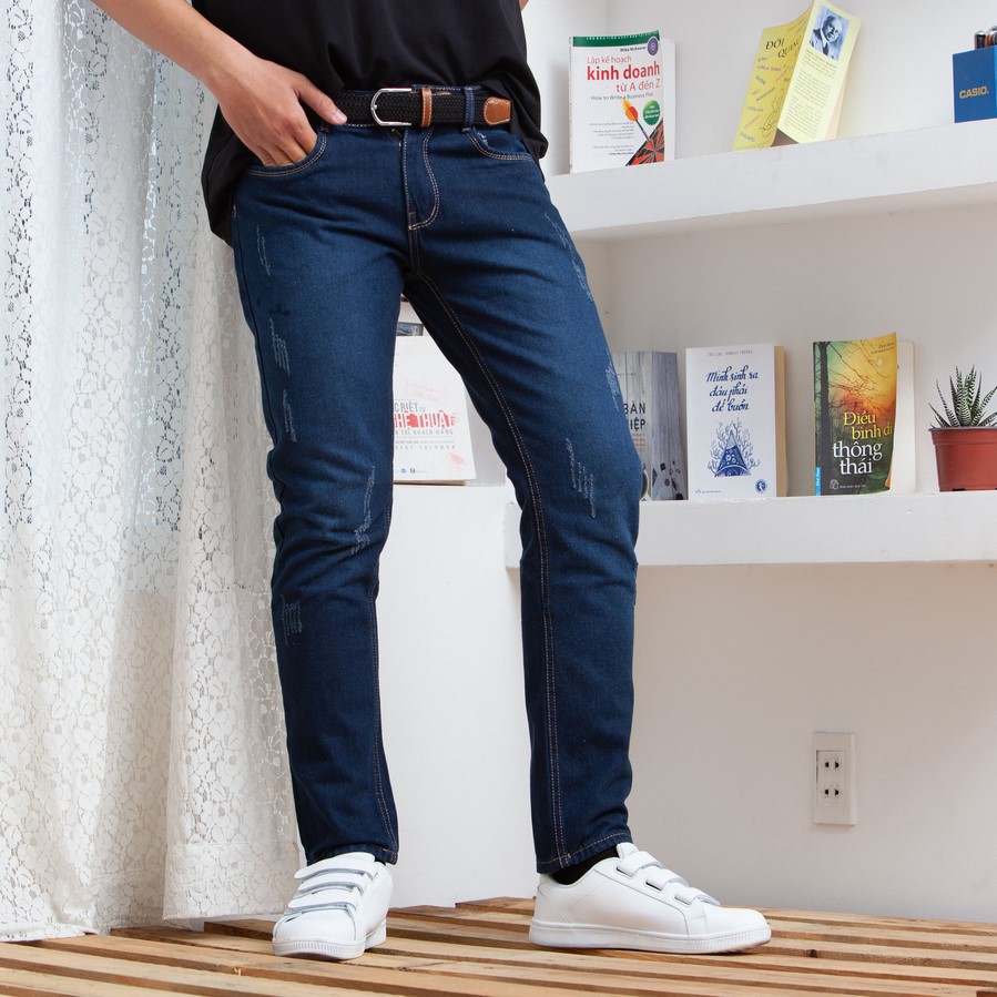 Quần jean nam xanh đen cào TS150 vải đẹp, chất lượng tốt Tronshop