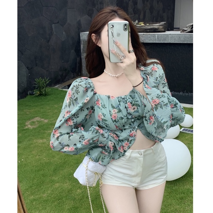 Áo sơ mi hoa nhí tay dài Emilyshop ulzzang