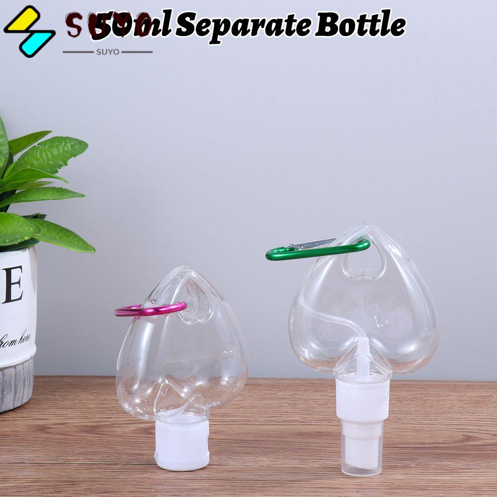 Chai rỗng trong suốt dạng xịt kiểu chiếc lá trái tim cầm tay với móc kim loại tiện lợi 50ml