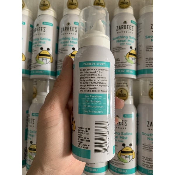 Xịt Mũi Lô Hội Zarbee’s của Mỹ - 88ml