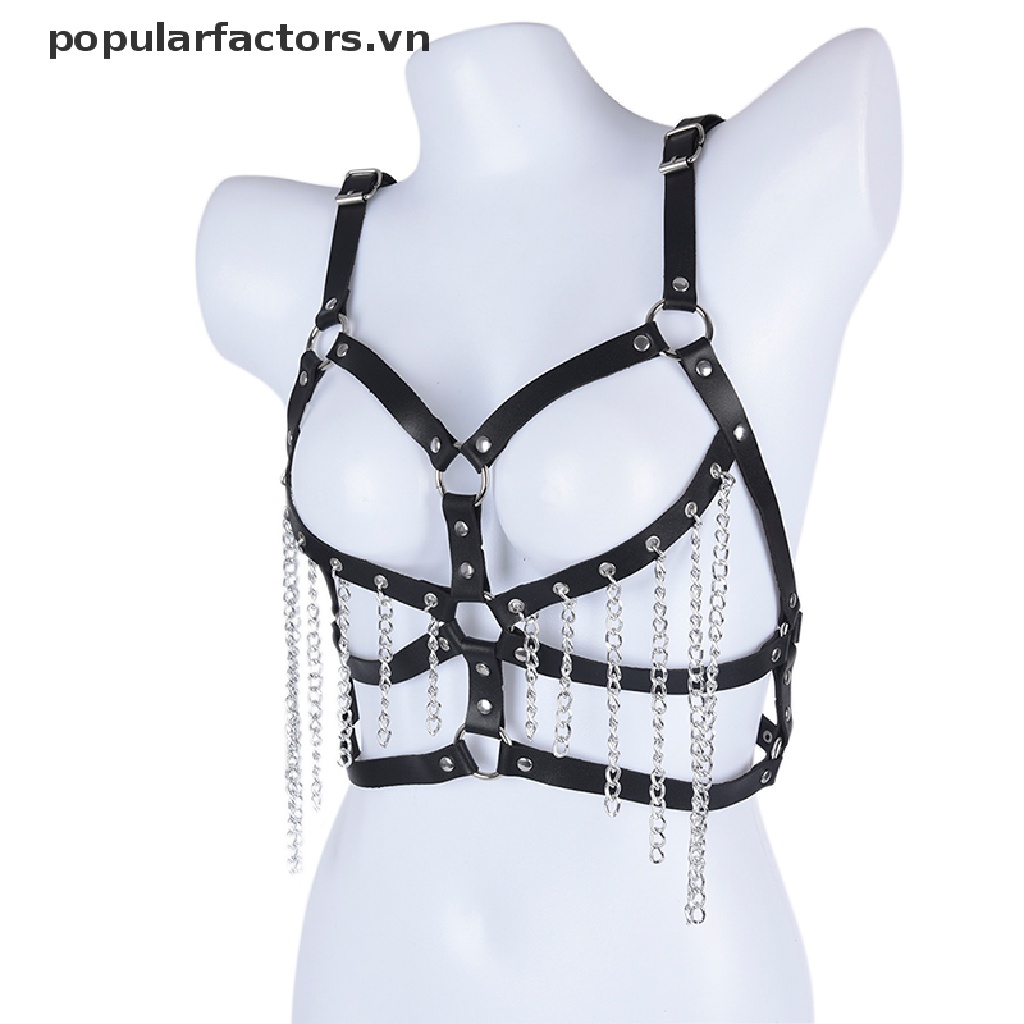 [Phổ Biến] Dây Xích Đeo Ngực Bằng Da Màu Đen Hóa Trang Gothic Cho Nữ
