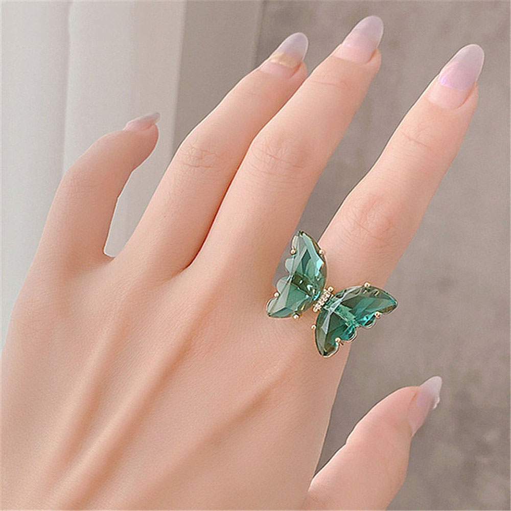 ALLGOODS Shiny Butterfly Finger Ring Elegant Jewelry Open Ring Simple Style Transparent Colorful Candy Color Fashion Acrylic Gift For Women light purple/transparent/pink