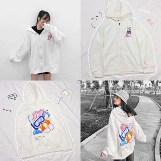 Áo khoác Jacket trắng form rộng