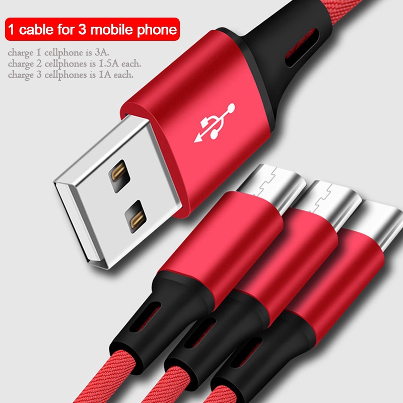 Cáp Sạc Nhanh 3 Trong 1 Cổng USB Type C Micro USB Tốc Độ Cao 1.2M / 3A