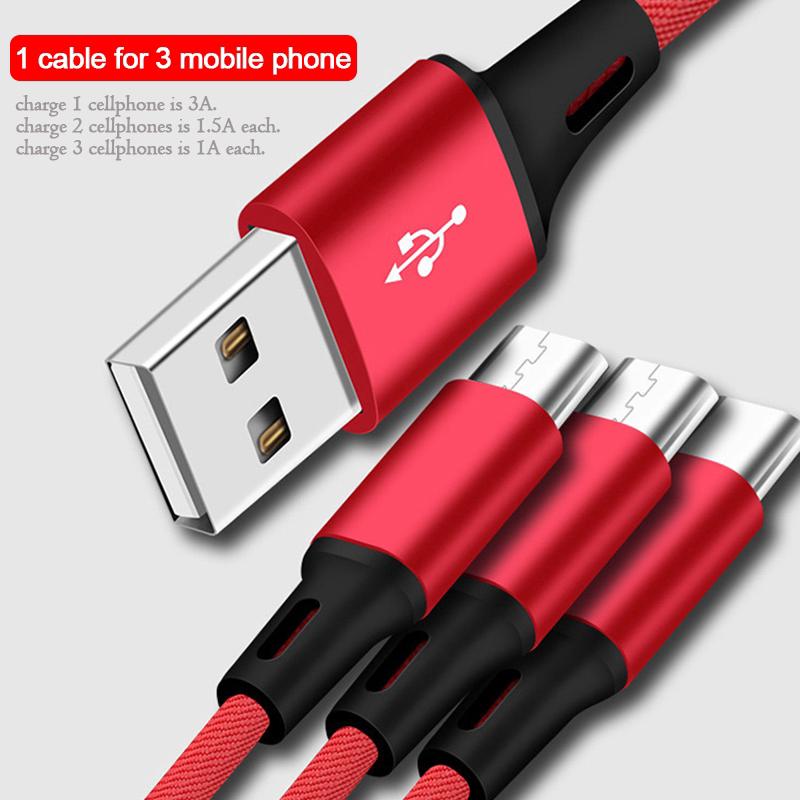 Cáp Sạc Nhanh 3 Trong 1 Cổng USB Type C Micro USB Tốc Độ Cao 1.2M / 3A