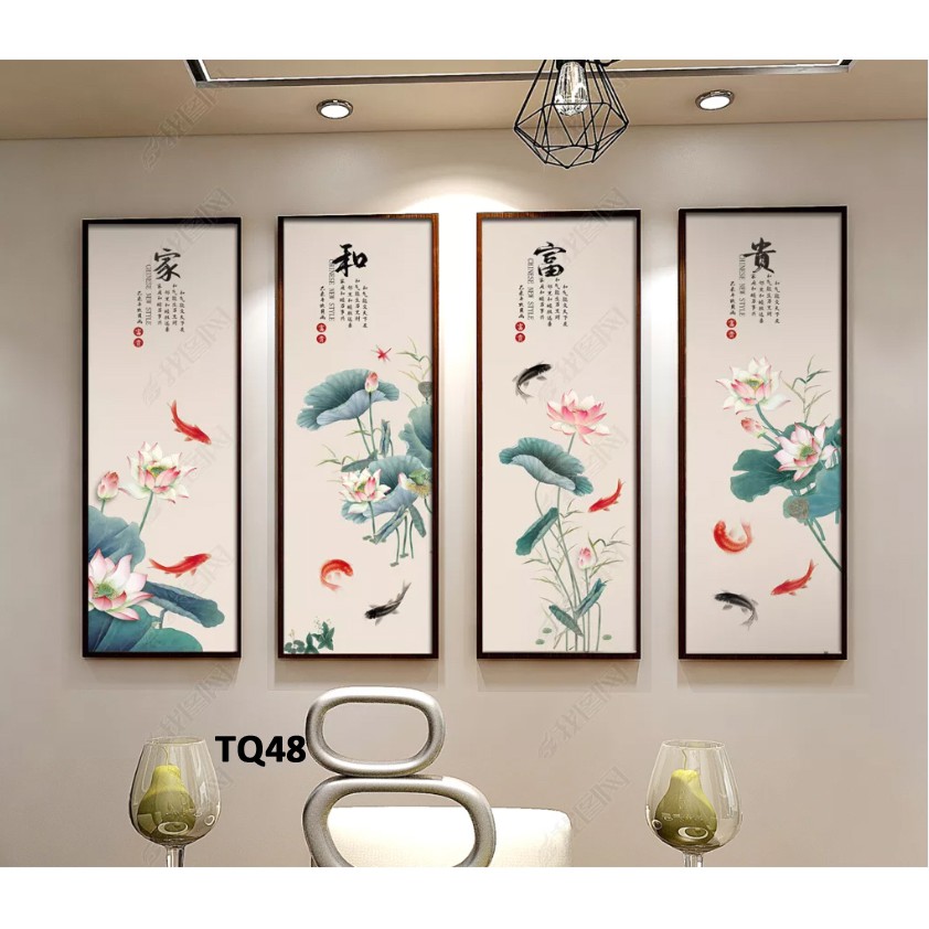 TRANH BỘ CANVAS TỨ QUÝ PHONG THỦY 4 TẤM 30cm x 85cm x 4tấm HOT 2020