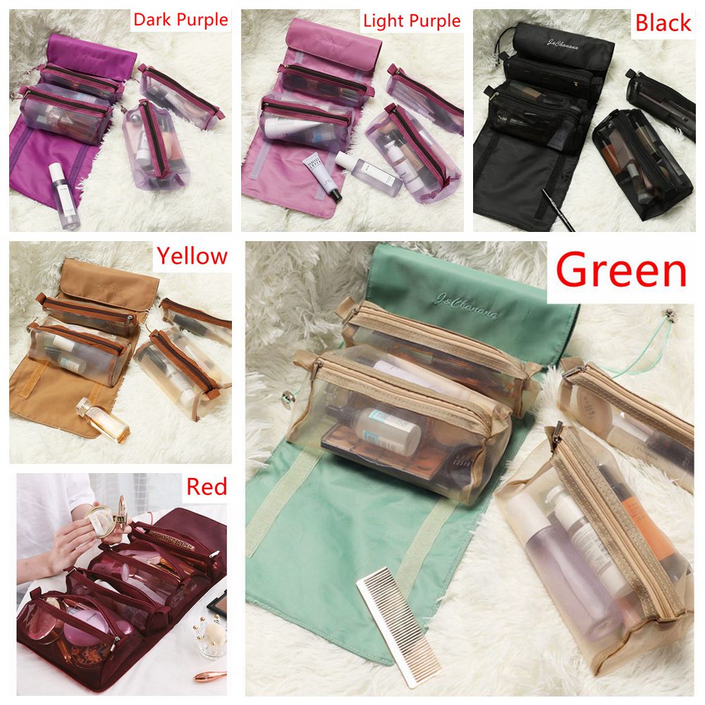 Túi Lưới Đựng Mỹ Phẩm 4 Trong 1 Bằng Nylon Có Khóa Kéo Chống Thấm Nước Có Thể Tháo Rời Nhiều Màu Sắc