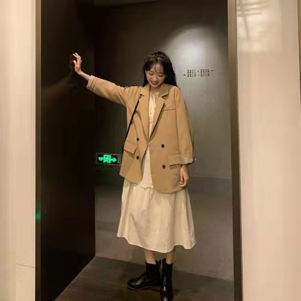 Set áo khoác vest và đầm tay dài thời trang thanh lịch cho nữ (Có bán lẻ)