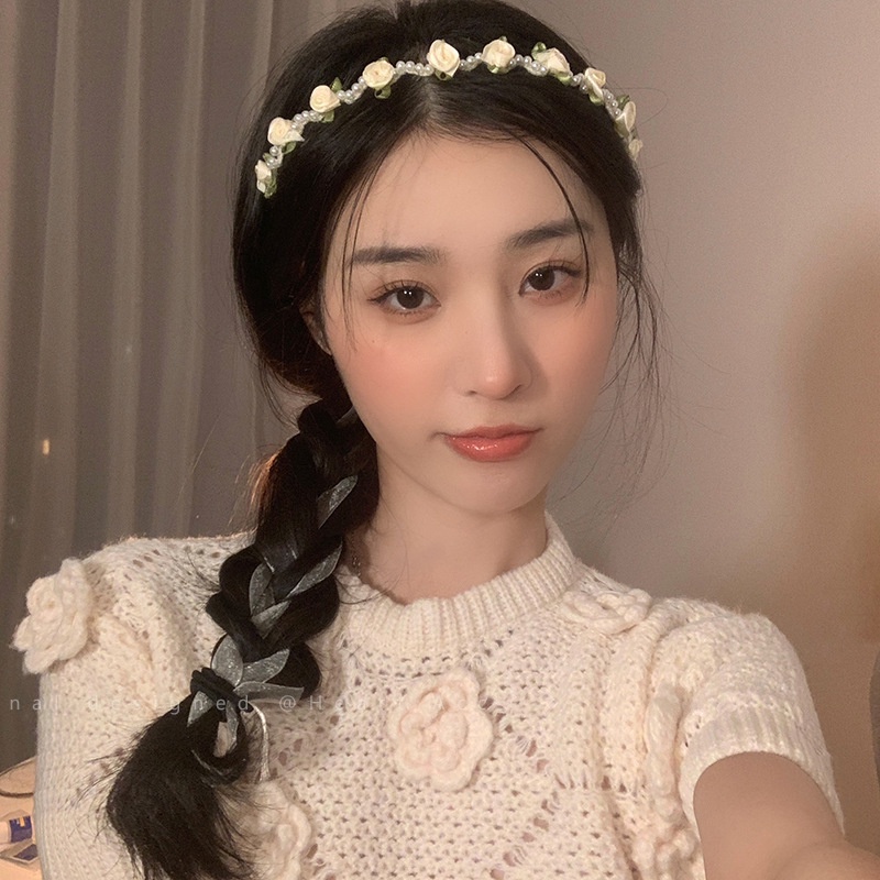 ✨✨Dây Cột Tóc Hoa Hồng Đính Ngọc Trai Nhân Tạo Phong Cách Hàn Quốc