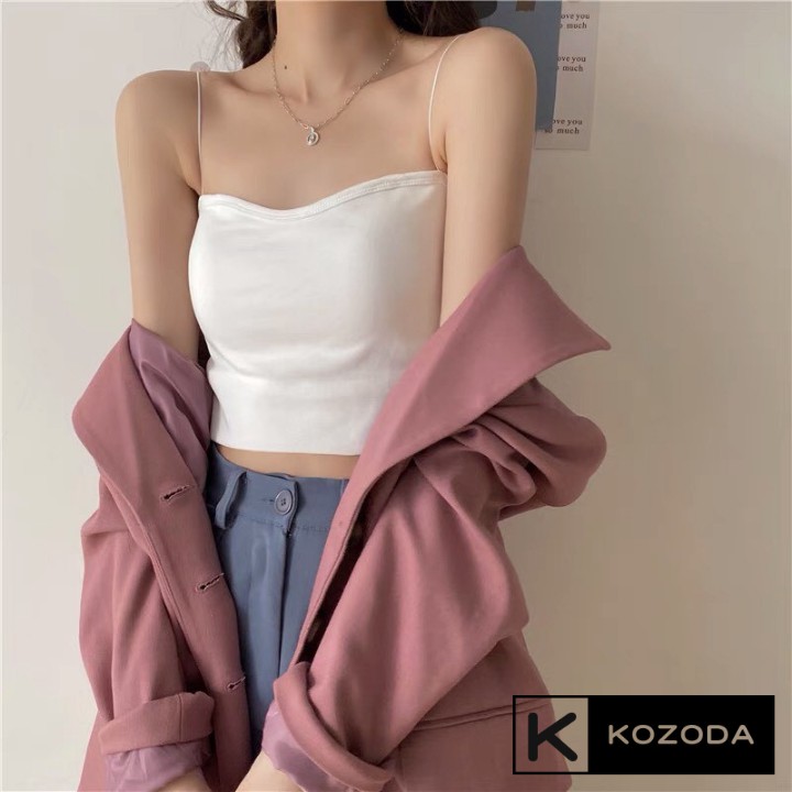 Áo 2 dây croptop nữ, Áo hai dây sợi bún có đệm nâng ngực Kozoda AK1a