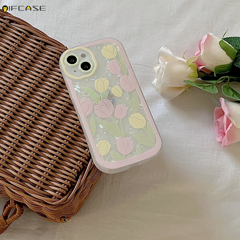 Ốp Điện Thoại TPU Mềm Trong Suốt Họa Tiết Hoa Tulip Cho iPhone 13 12 12 11 Pro Max XS Max XR X