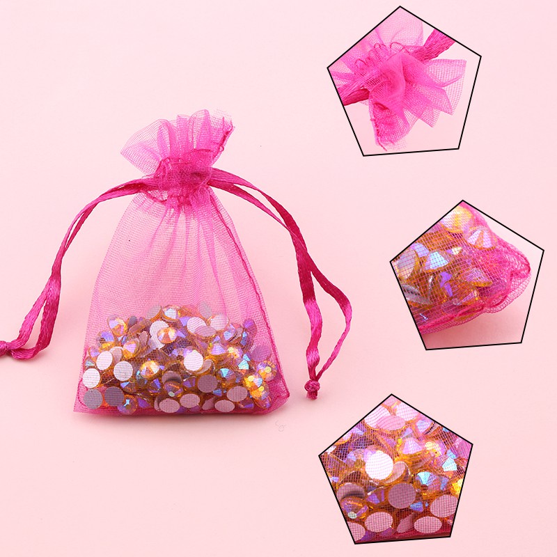 Set 100 Túi Lưới Rút Dây Kích Thước 5x7cm 7x9cm Đựng Quà Giáng Sinh