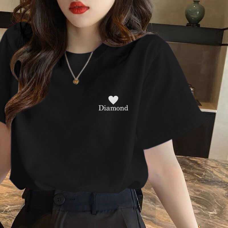 Áo thun cổ tròn tay ngắn in chữ Diamond đơn giản chất thun cotton co dãn thoáng mát hot hit kiểu Hàn Quốc